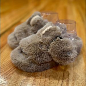 LT MOR cream fuzzy strappy slippers